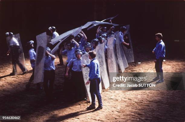 Séance d'entraînement à l'école de police de Manchester en avril 1992, Royaume-Uni.