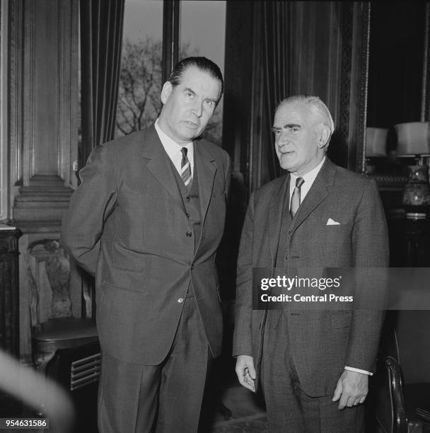 West German Foreign Minister Gerhard Schröder meets British Foreign Secretary Michael Stewart for talks at the Foreign Office in Whitehall during a...