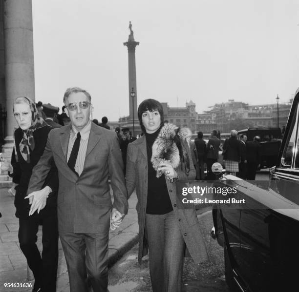 English actor Peter Sellers and American actress and singer Liza Minnelli leave the church of St Martin-in-the-Fields in London after the memorial...