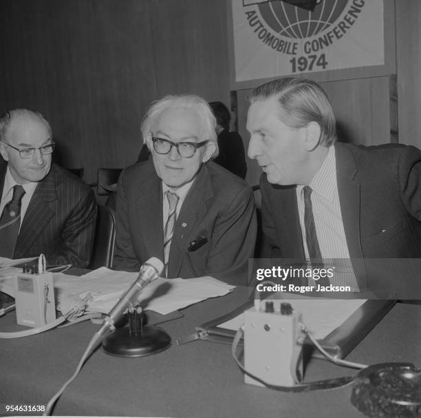 From left to right, AUEW President Hugh Scanlon , Employment Secretary Michael Foot and TUC General Secretary Len Murray at the International...