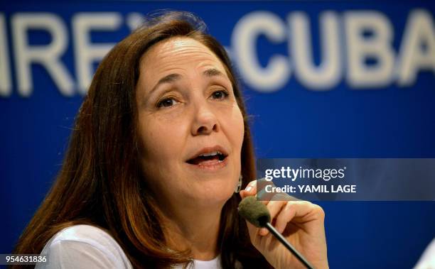 Mariela Castro, daughter of former Cuban president Raul Castro and director of the National Center for Sexual Education speaks during a press...
