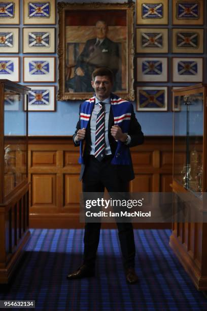 Steven Gerrard is unveiled as the new manager of Rangers football Club at Ibrox Stadium on May 4, 2018 in Glasgow, Scotland.