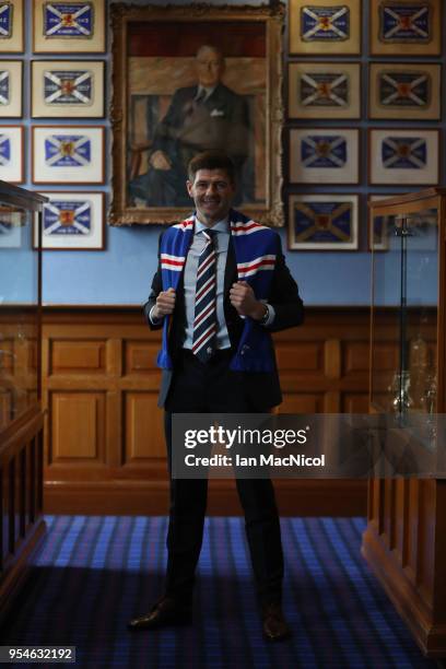 Steven Gerrard is unveiled as the new manager of Rangers football Club at Ibrox Stadium on May 4, 2018 in Glasgow, Scotland.