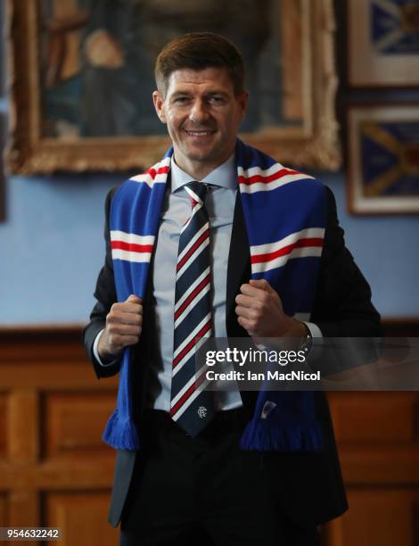 Steven Gerrard is unveiled as the new manager of Rangers football Club at Ibrox Stadium on May 4, 2018 in Glasgow, Scotland.