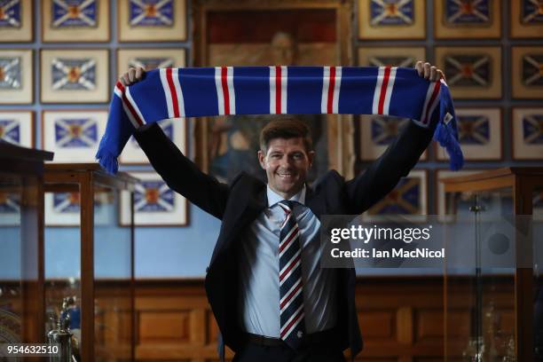 Steven Gerrard is unveiled as the new manager of Rangers football Club at Ibrox Stadium on May 4, 2018 in Glasgow, Scotland.