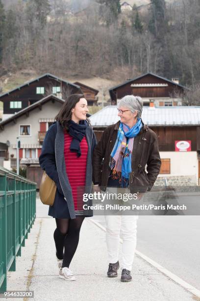 Skier Marie Bochet, gold medal at the Paralympic Winter Games 2018 at Pyeongchang with her mother Francoise are photographed for Paris Match on March...