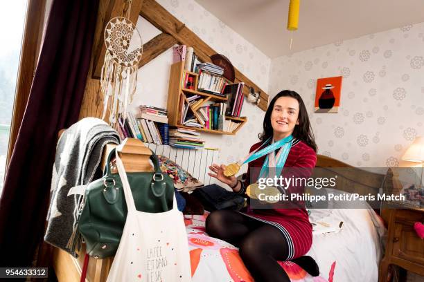 The skier Marie Bochet, golden medal winner at the Paralympic Winter Games 2018 at Pyeongchang is photographed for Paris Match on March 26, 2018 in...