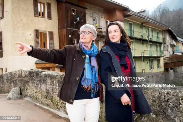 Skier Marie Bochet, gold medal at the Paralympic Winter Games 2018 at Pyeongchang with her mother Francoise are photographed for Paris Match on March...