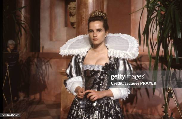 Isabelle Pasco lors du tournage du film 'Prospero's Books' en mai 1990, Pays-Bas.