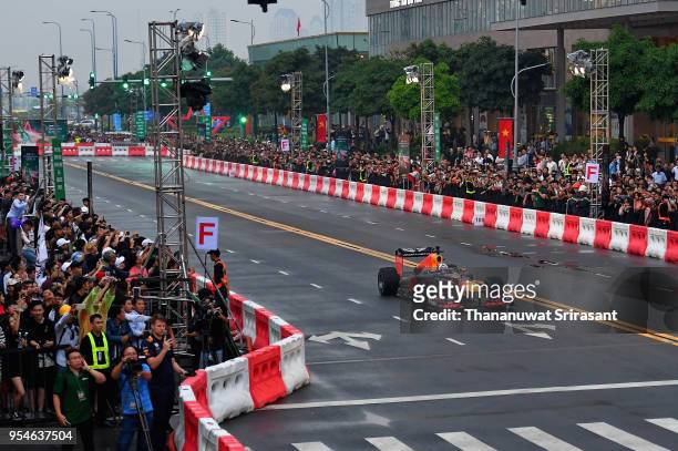 David Coulthard of Scotland and Red Bull Racing drives during the Red Bull Racing Vietnam show run on May 4, 2018 in Ho Chi Minh City, Vietnam.