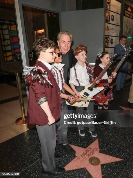 Composer Andrew Lloyd Webber is seen attending the Los Angeles premiere of 'School of Rock' The Musical at the Pantages Theatre on May 03, 2018 in...