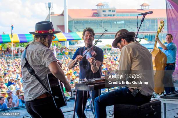Chance McCoy, Ketch Secor, Cory Younts, and Morgan Jahnig of Old Crow Medicine Show perform at Fair Grounds Race Course on May 3, 2018 in New...