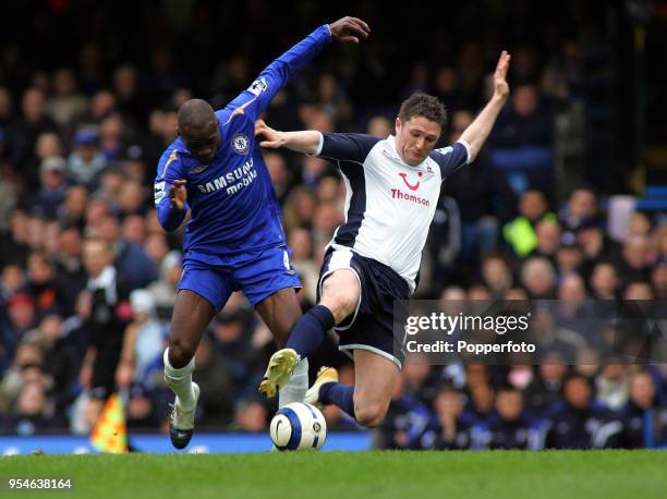 Claude Makelele of Chelsea and Robbie Keane of Tottenham Hotspur in action during the Barclays Premiership match between Chelsea and Tottenham...