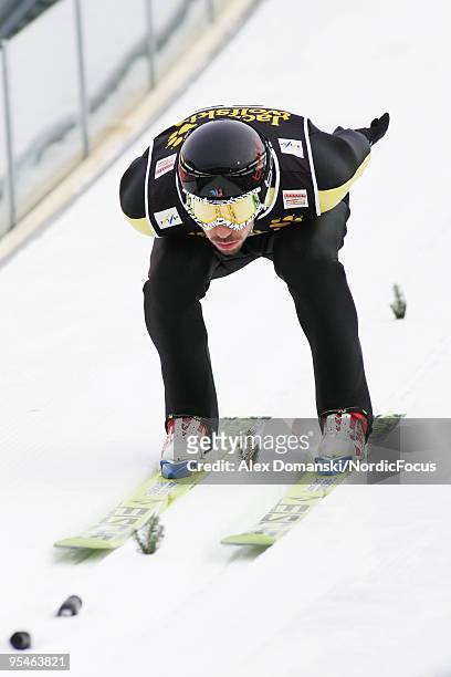 Emmanuel Chedal of France competes during the FIS Ski Jumping World Cup event at the 58th Four Hills Ski Jumping Tournament on December 28, 2009 in...
