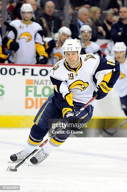 Tim Connolly of the Buffalo Sabres handles the puck against the Washington Capitals at the Verizon Center on December 23, 2009 in Washington, DC.