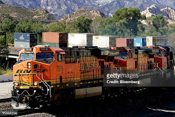 Burlington Northern Santa Fe train moves through Cajon Pass near San Bernardino, California, U.S., on Tuesday, Nov. 3, 2009. Warren Buffett's...