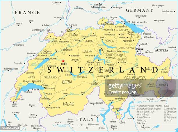 map of switzerland - vector - zurich map stock illustrations