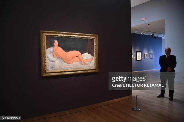 "Nu Couche" by Amedeo Modigliani is seen during a Sotheby's preview of the May Evening Sale of Impressionist and Modern Art, in New York on May 4,...