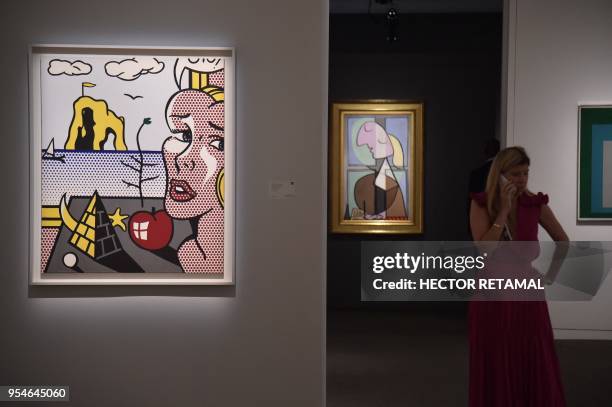 "Still life with head in landscape" by Roy Lichtenstein on display at Sotheby's May Evening Sale of Impressionist and Modern Art, in New York, on May...