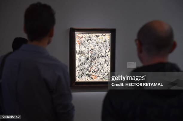 "Number 32" by Jackson Pollock is seen during a Sotheby's preview of the May Evening Sale of Impressionist and Modern Art, in New York on May 4,...