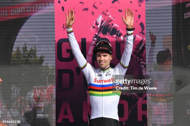Podium / Tom Dumoulin of The Netherlands and Team Sunweb / Celebration / during the 101th Tour of Italy 2018, Stage 1 a 9,7km Individual Time Trial...