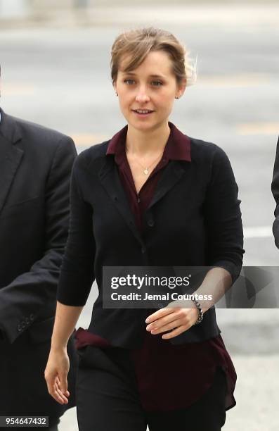 Actress Allison Mack arrives at the United States Eastern District Court for a bail hearing in relation to the sex trafficking charges filed against...