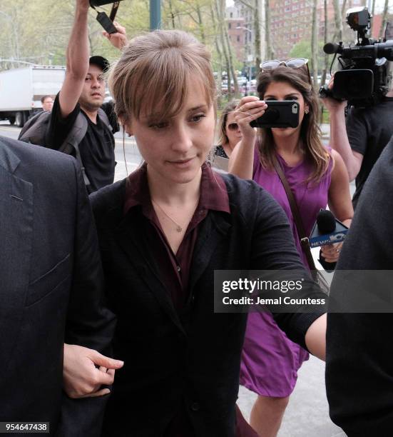 Actress Allison Mack arrives at the United States Eastern District Court for a bail hearing in relation to the sex trafficking charges filed against...