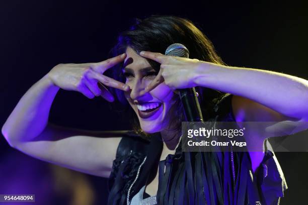 Mexican singer Ashley Grace Pérez Mosa of Pop duo Ha-Ash during a performance show as part "100 a�ños contigo" Tour at The Majestic Theatre on May 3,...
