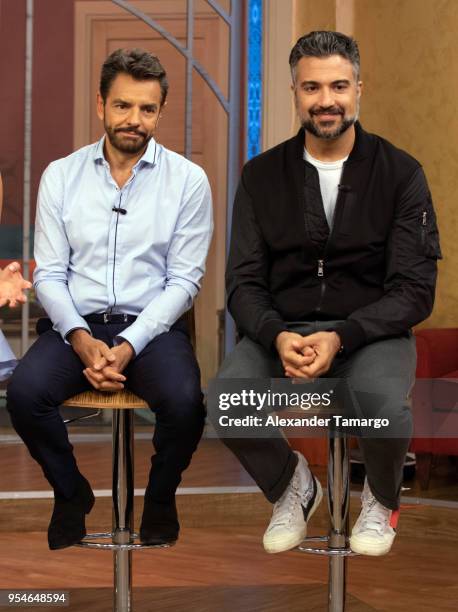 Eugenio Derbez and Jaime Camil are seen on the set of "Despierta America" at Univision Studios to promote the film "Overboard" on May 4, 2018 in...