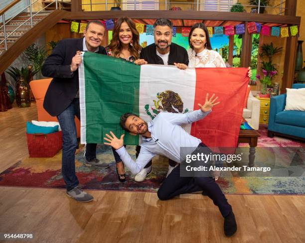 Karla Martinez, Alan Tacher, Eugenio Derbez, Jaime Camil and Ana Patricia Gamez are seen on the set of "Despierta America" at Univision Studios to...