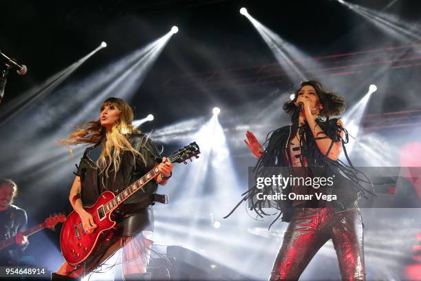 Pop duo Ha-Ash performs during during a show as part "100 años contigo" Tour at The Majestic Theatre on May 3, 2018 in Dallas, US.