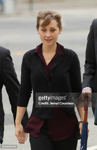 Actress Allison Mack arrives at the United States Eastern District Court for a bail hearing in relation to the sex trafficking charges filed against...