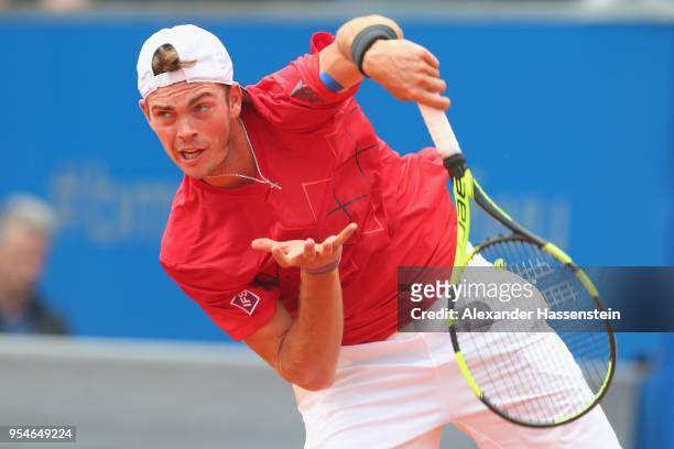 Maximilian Marterer of Germany serves during his Quaterfinal match against Marton Fucsovics of Hungary on day 7 of the BMW Open by FWU at MTTC...