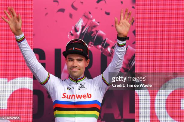 Podium / Tom Dumoulin of The Netherlands and Team Sunweb / Celebration / during the 101th Tour of Italy 2018, Stage 1 a 9,7km Individual Time Trial...