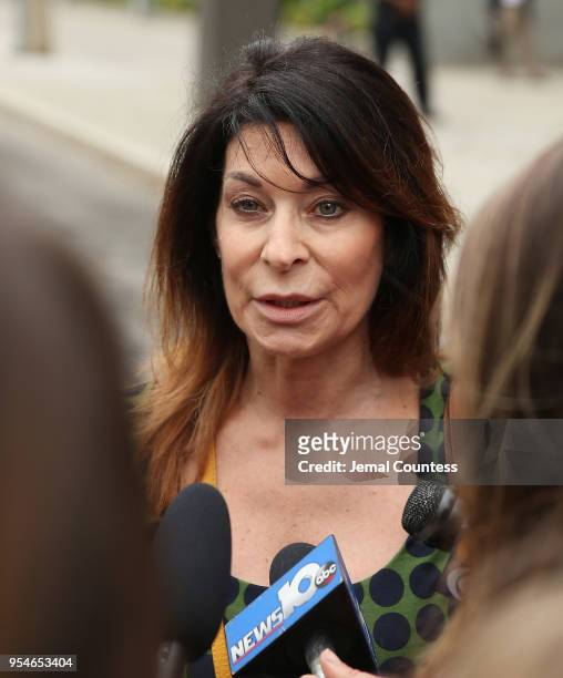 Toni Natalie, a former associate of Keith Raniere speaks to the media outside the United States Eastern District Court after a bail hearing for...