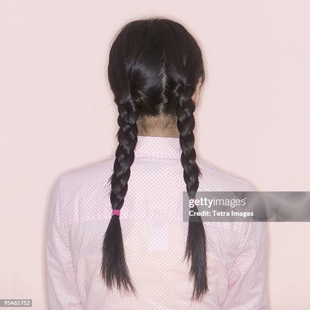 a pair of braided pigtails - råttsvans bildbanksfoton och bilder