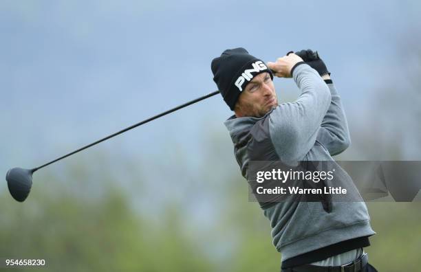 Rhys Davies of Wales tees off on the 16th hole during the second round of the Challenge de Espana on the Izki Golf Club on May 4, 2018 in Alava,...