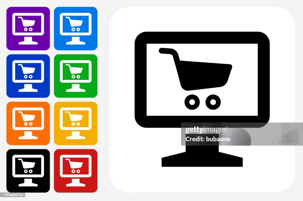 Online Shopping Icon Square Button Set
