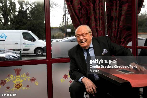 Former leader of the Front National, Jean-Marie le Pen is photographed for Paris Match at the restaurant on March 02 , 2018 in Paris, France.