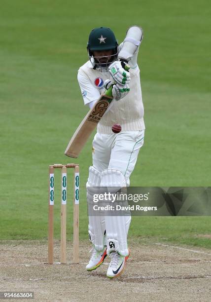 Azhar Ali of Pakistan plays the ball during the tour match between Northamptonshire and Pakistan at The County Ground on May 4, 2018 in Northampton,...