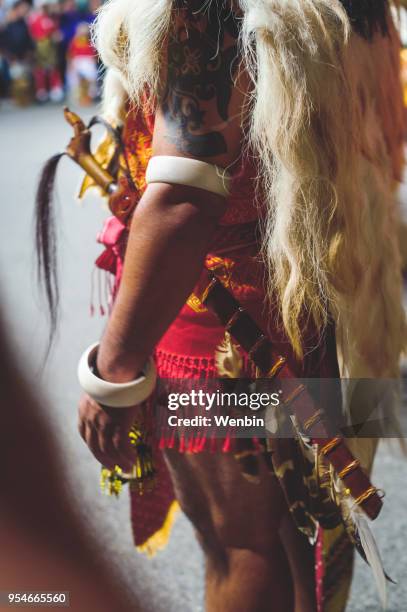 local ethnic performance team in kuching - dayak stock pictures, royalty-free photos & images