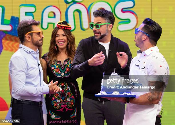 Eugenio Derbez, Karla Martinez, Jaime Camil and Chef Yisus are seen on the set of "Despierta America" at Univision Studios to promote the film...