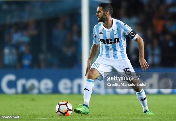 Lisandro Lopez of Racing Club drives the ball during a group stage match between Racing Club and Universidad de Chile as part of Copa CONMEBOL...