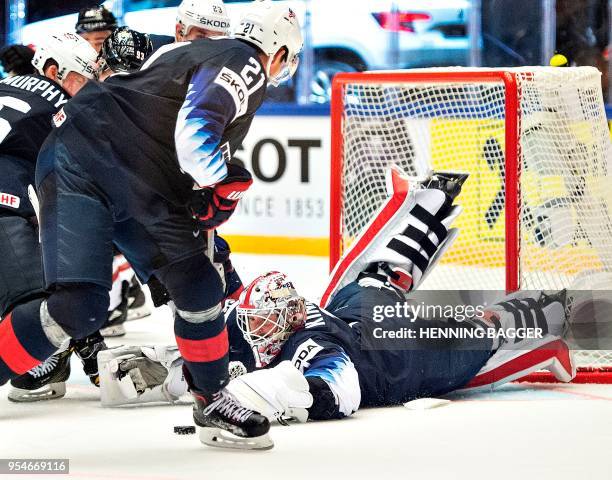 United States' goaltender Keith Kinkaid saves during the group B match US vs Canada of the 2018 IIHF Ice Hockey World Championship at the Jyske Bank...