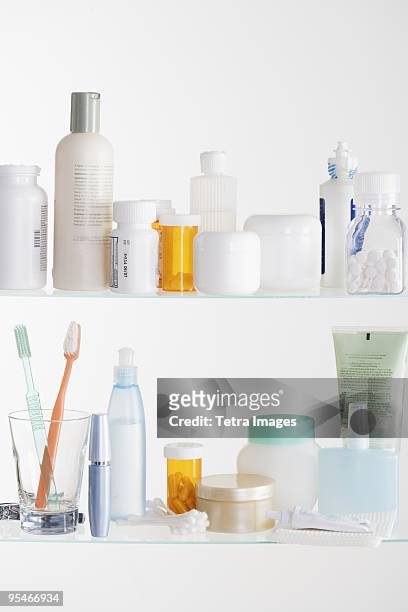 medicine cabinet shelves - bathroom vanity stock-fotos und bilder