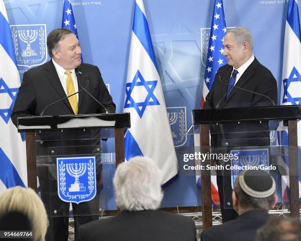 Secretary of State Mike Pompeo meets Israeli Prime Minister Benjamin Netanyahu and deliver remarks to the media at the Prime Minister's Office in...