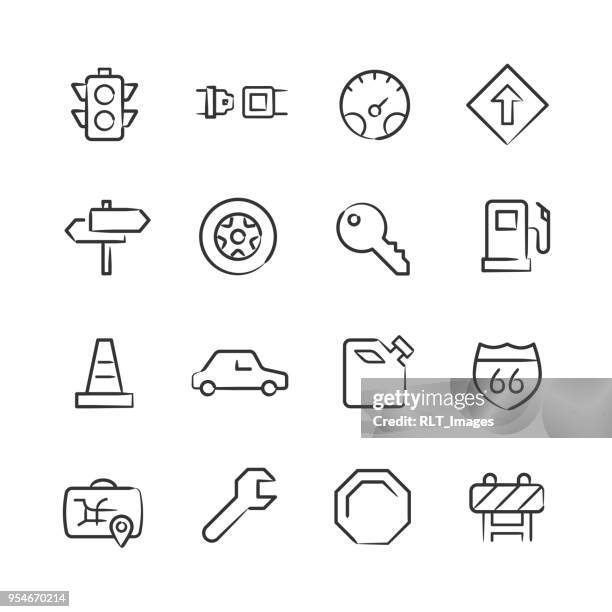ilustraciones, imágenes clip art, dibujos animados e iconos de stock de iconos automotrices: serie incompleta - mechanical drawing car