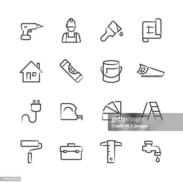 stockillustraties, clipart, cartoons en iconen met de pictogrammen van het huisverbetering — schetsmatig serie - paint tube