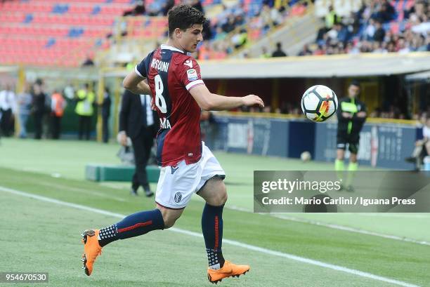 Riccardo Orsolini of Bologna FC in action during the serie A match between Bologna FC and AC Milan at Stadio Renato Dall'Ara on April 29, 2018 in...