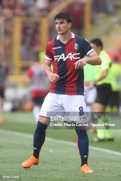 Riccardo Orsolini of Bologna FC looks on during the serie A match between Bologna FC and AC Milan at Stadio Renato Dall'Ara on April 29, 2018 in...